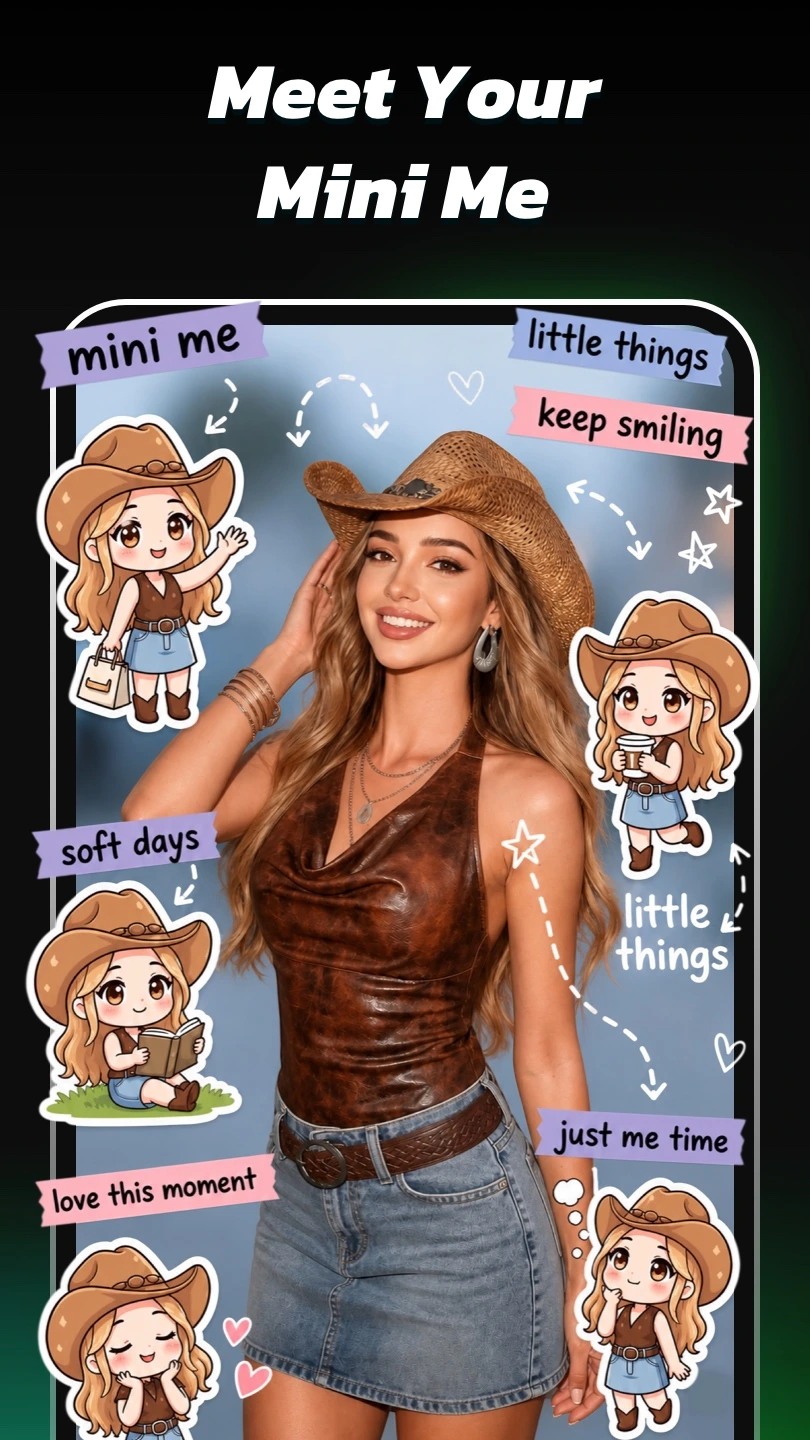 Official AI Morph preview of a portrait with illustrated mini characters